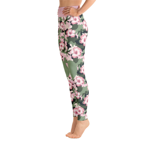Patterned Flowers Camo Pink Green Yoga Leggings