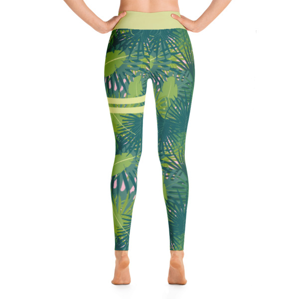Striped Khaki Green Womens Tropical Yoga Leggings