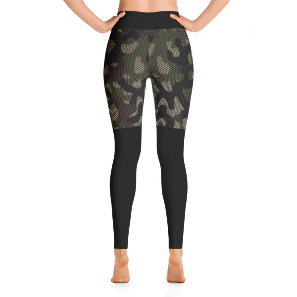 Patterned Camouflage Shorts Black Yoga Leggings