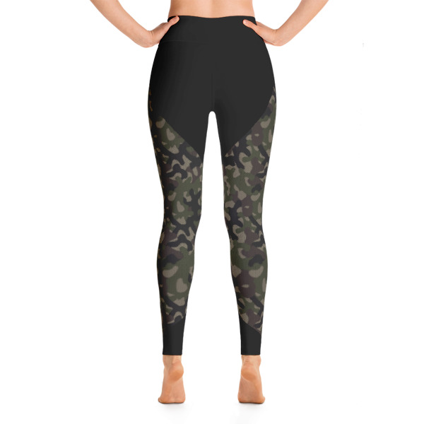 Patterned Army Green – Black Running Yoga Leggings