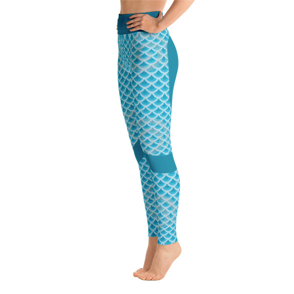 Colorful Mermaid printed on Blue Yoga Leggings