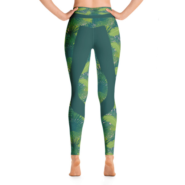 Patterned Khaki Green Tropical Yoga Leggings