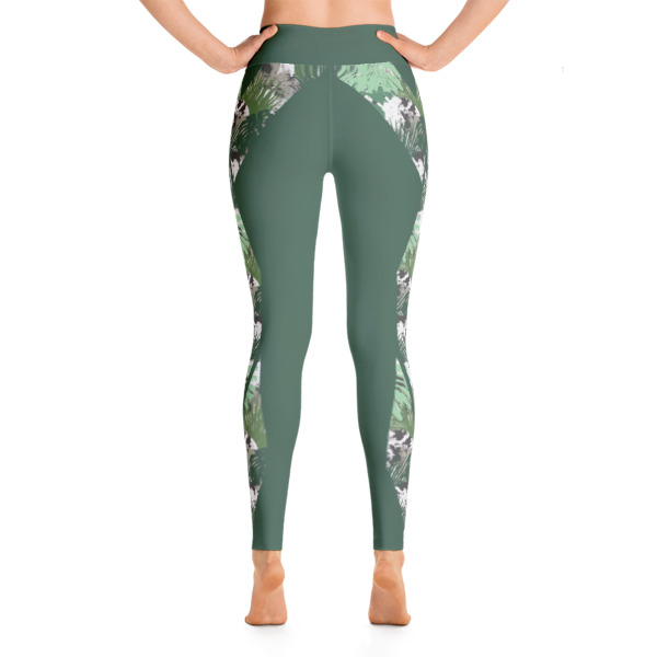 Patterned Khaki Womens Tropical Yoga Leggings