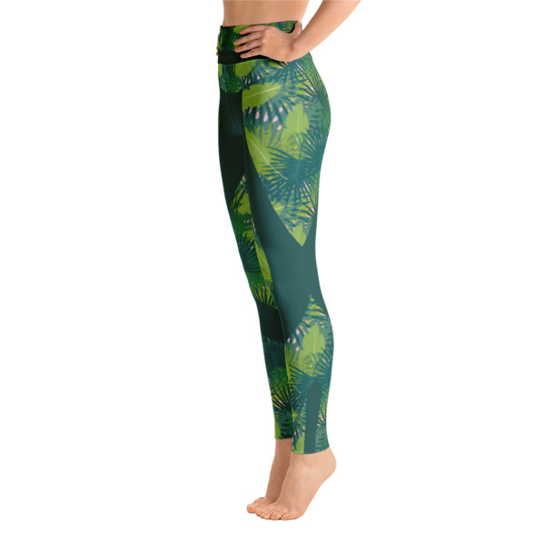 Patterned Khaki Green Tropical Yoga Leggings