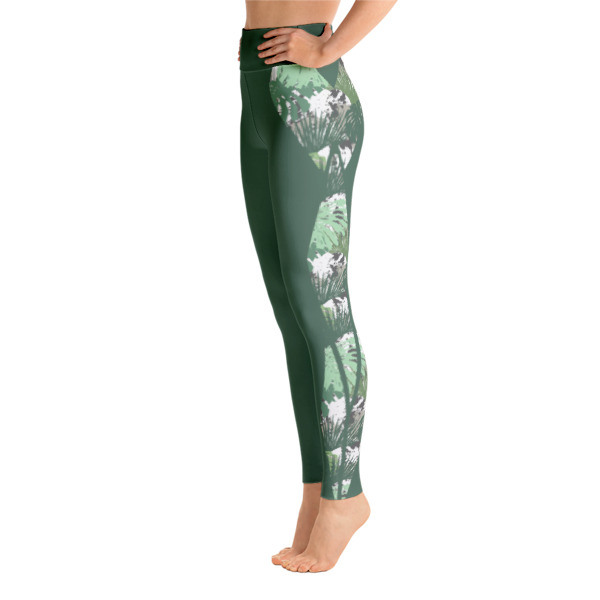 Patterned Khaki Womens Tropical Yoga Leggings