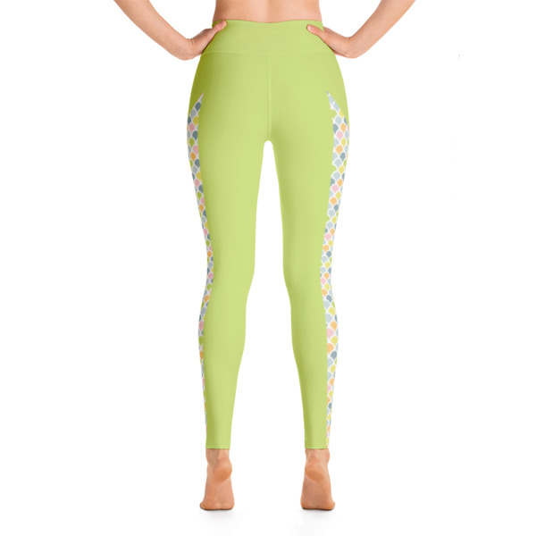 Mermaid Colored printed on Green Yoga leggings