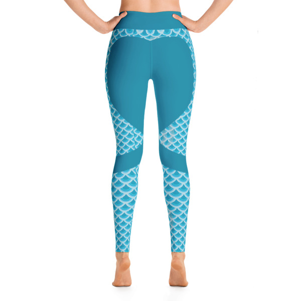 Colorful Mermaid printed on Blue Yoga Leggings