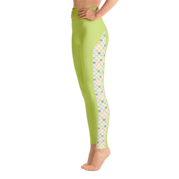 Mermaid Colored printed on Green Yoga leggings