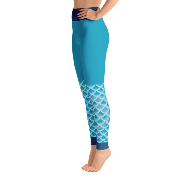 Mermaid printed on Blue Yoga leggings